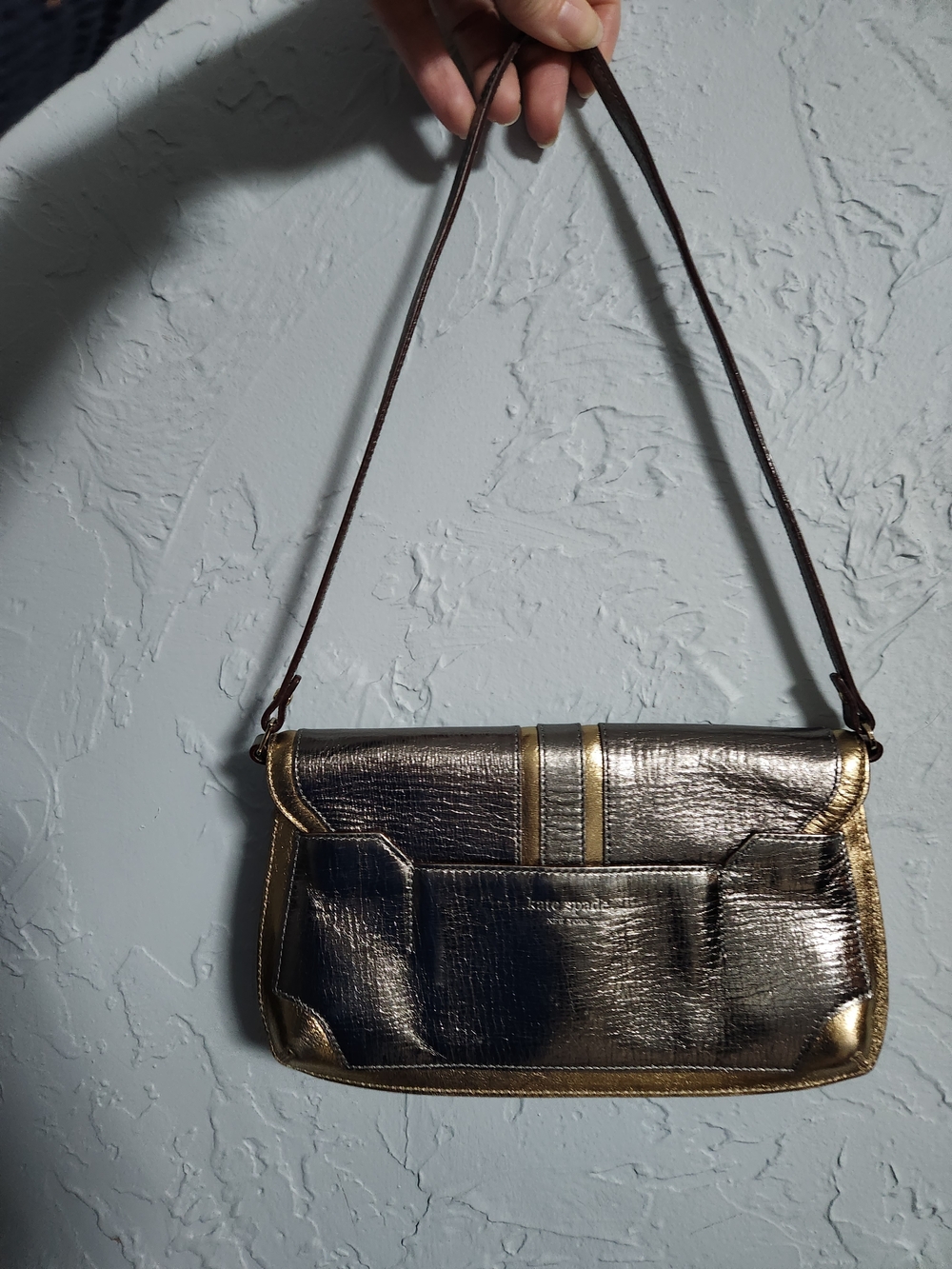 Kate Spade New York Rivington Gisele Metallic  Shoulder Bag 8x5 Silver Gold - Picture 4 of 14